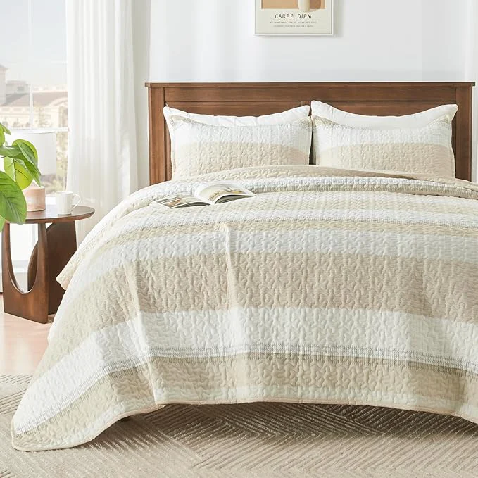 High-Performance Andency California King Size Quilt Set Beige 3 Pieces Beige Ultra Soft Durable