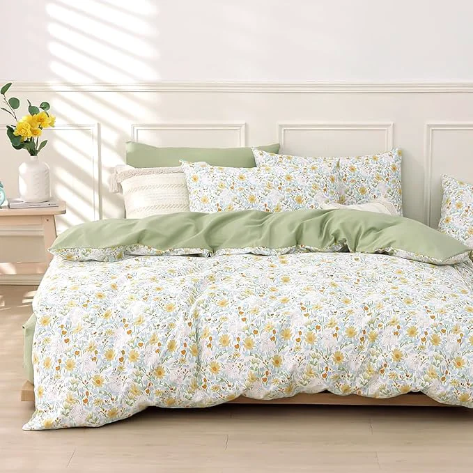 Original Design LEMIROE Floral Cotton Comforter Queen Size 3Pcs Fine