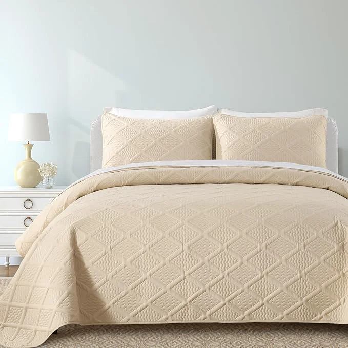 Environmentally Friendly Yiran Camel Quilt Set King Size 3 Piece Reversible Bedspreads Bedding Set Artisan