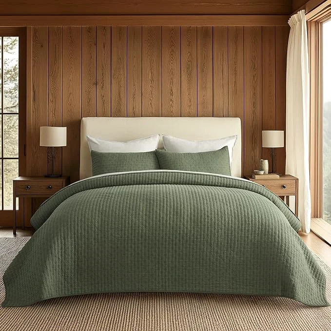 Next-Generation EVERGRACE Cross Stitch Pre-Washed Cotton Quilt Bedding Set King Size Oversized Modern