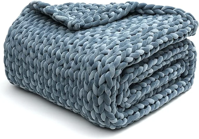 World-Class YnM Velvet Weighted Blanket Handmade Chunky Knitted Design Soft and Cozy Refined