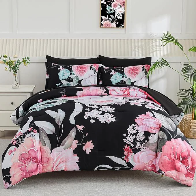 Solid Yogeneg King Size Comforter Set 7 Piece Bed in a Bag Soft Microfiber Comforter High-End