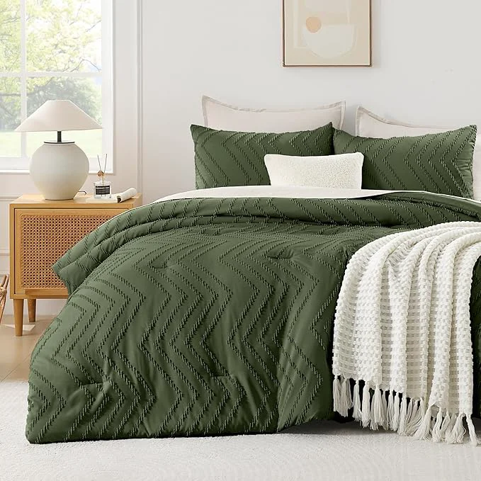Quality Andency Olive Green Oversized Super King Plus Comforter Set 128×120 Extra Healthy