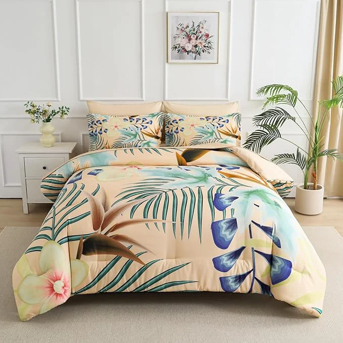 Pure Yogeneg 7 Piece Bed in a Bag Queen Size Comforter Set Khaki Bedding Set High-Quality