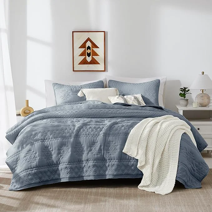 Selected WDCOZY Boho Blue Grey Quilt King Size Bedding Sets High-Quality