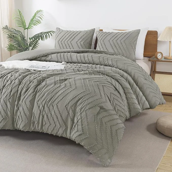 Enhanced Andency Medium Grey Comforter Set King Size Boho Soft Warm Tufted Bedding Fine Crafted