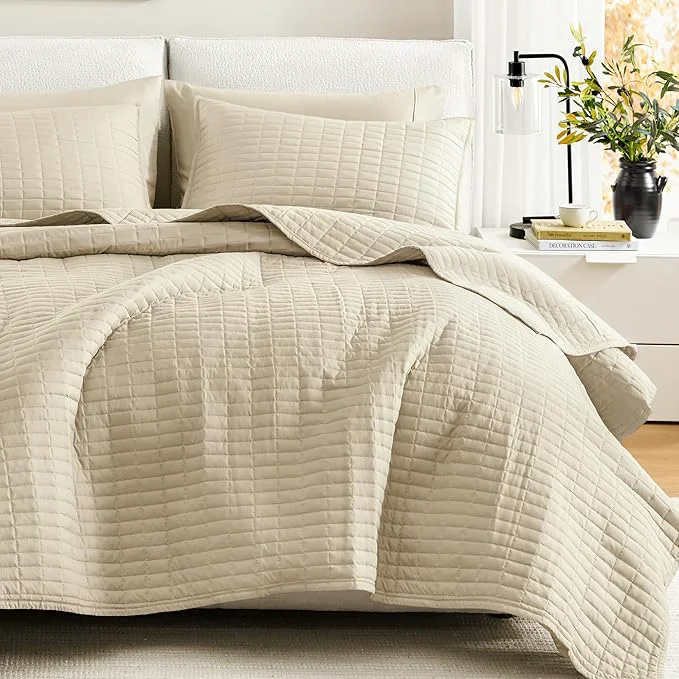 High-Grade Comfort Spaces Kienna Quilt Set- Double Sided Stitching Design Summer Blanket Refined