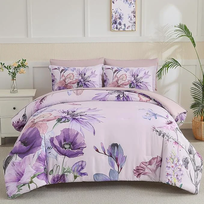 Soft Yogeneg Queen Comforter Set 7 Piece Bed in a Bag Elegant Floral Botanical User-Friendly