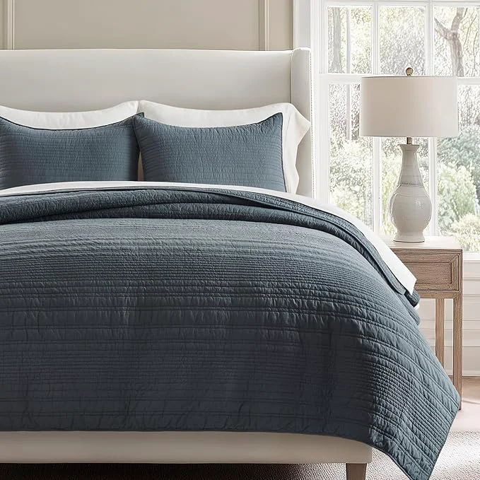Dependable EVERGRACEHOME Cotton Modern Lines Quilt Set King Size Pre-Washed Soft Lightweight