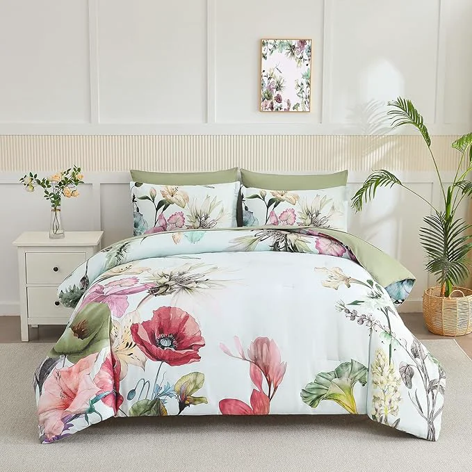 Top-Quality Yogeneg Queen Comforter Set 7 Piece Bed in a Bag Elegant Floral Botanical Elite