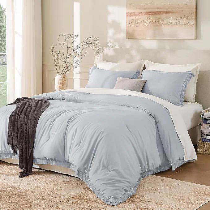 Verified Andency Light Grey Comforter Set California King 3 Pieces Boho Tassel Elite
