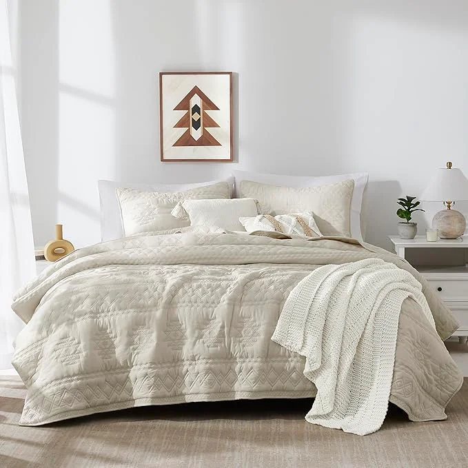 Elite WDCOZY Beige Boho Queen Size Quilt Bedding Set Outstanding