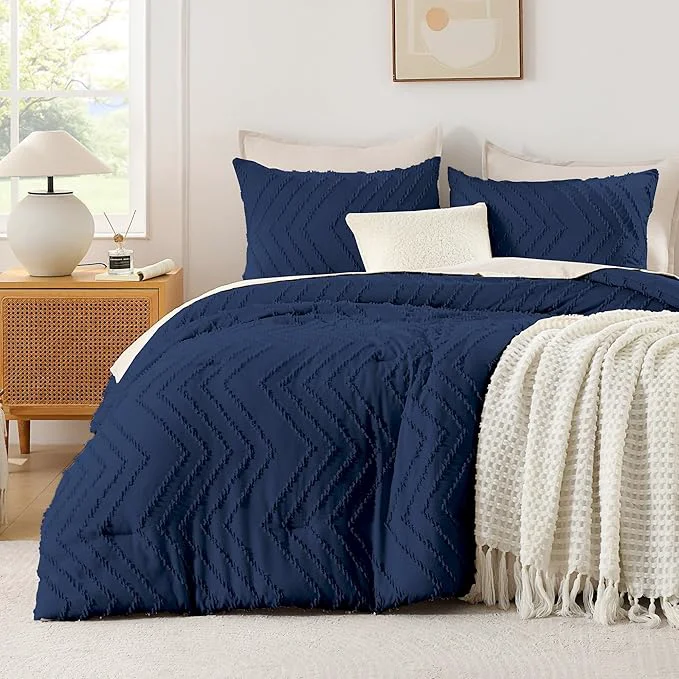 Artisan Andency Navy Blue California King Comforter Set Boho Cal King Soft Warm Tufted Durable