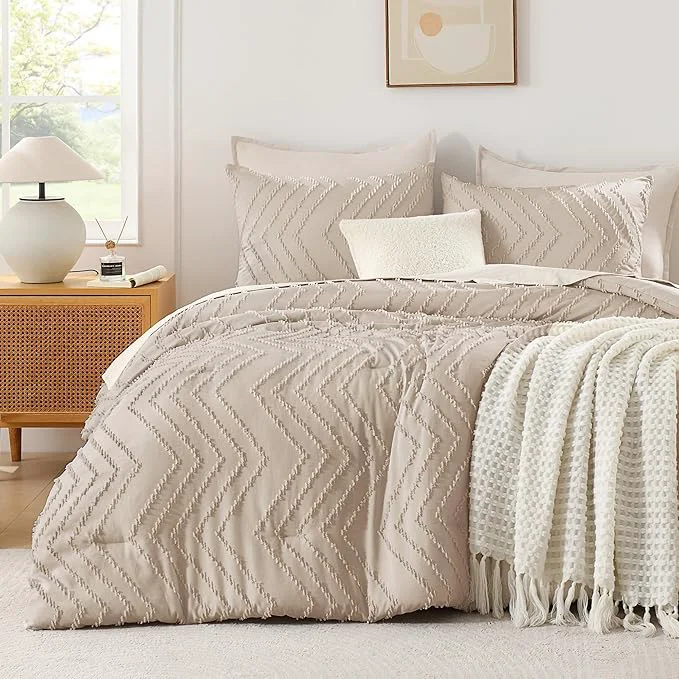 User-Friendly Andency Khaki Comforter Set King Size Farmhouse Shabby Chic Boho Soft Fluffy Easy-to-Use