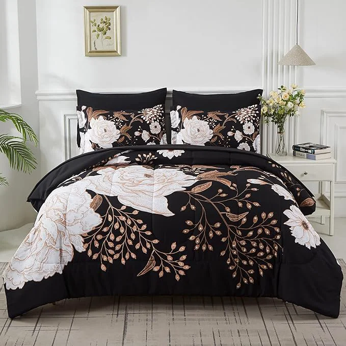 Natural Yogeneg 7 Piece Bed in a Bag Queen Comforter Set Botanical Floral Bedding Set High-Grade