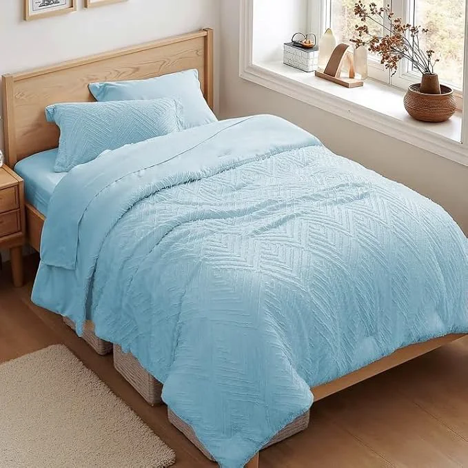 Fashionable Zzlpp Twin Comforter Set 5 Pieces Light Blue Tufted Bed in a Bag Refined