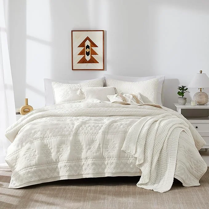 Authentic WDCOZY Boho Ivory Oversized California Cal King Size Quilt Bedding Sets Flexible