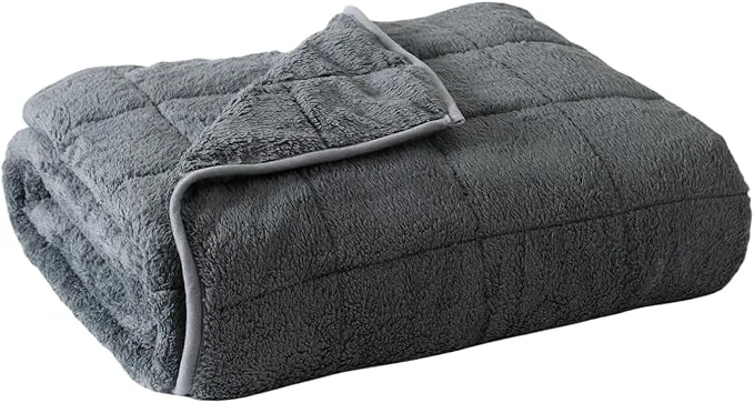 Convenient Sherpa Weighted Blanket for Adults 15 lbs Furry Bed Blanket for Deep Sleep High-End