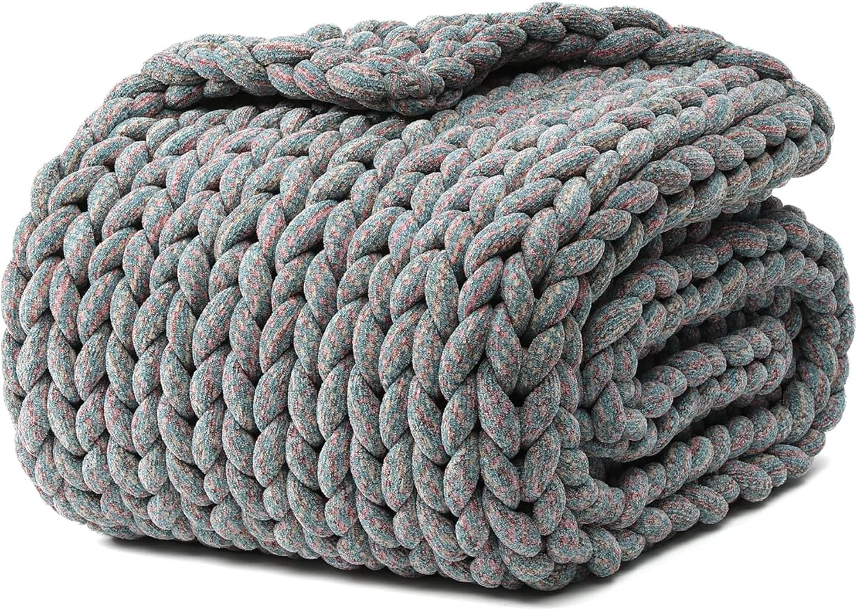 Flexible YnM Chenille Weighted Blanket Handmade Chunky Knitted Design Soft and Cozy Pure