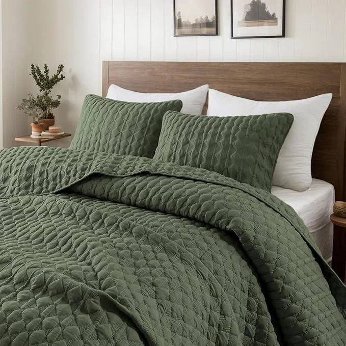 Flexible WDCOZY Olive Green Twin Size Quilt Bedding Set World-Class