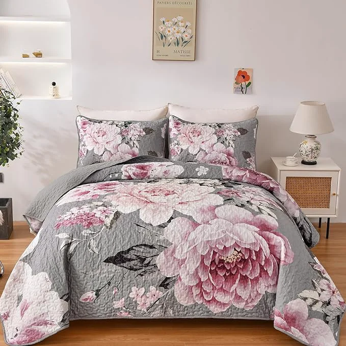 Elite WONGS BEDDING Floral Quilt Set Queen Refined