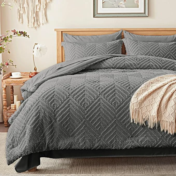 Convenient Zzlpp Queen Comforter Set 7 Pieces Dark Grey Tufted Bed in a Bag Original