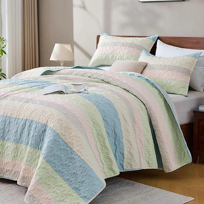 Secure Andency King Size Quilt Set Blue Pink 3 Pieces Summer Ultra Soft Lightweight Solid