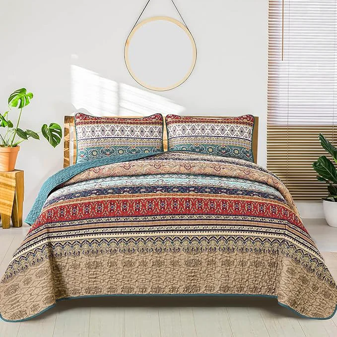 Casual WONGS BEDDING Boho Quilt Set Twin Size Lightweight Microfiber Bed Decor Unique