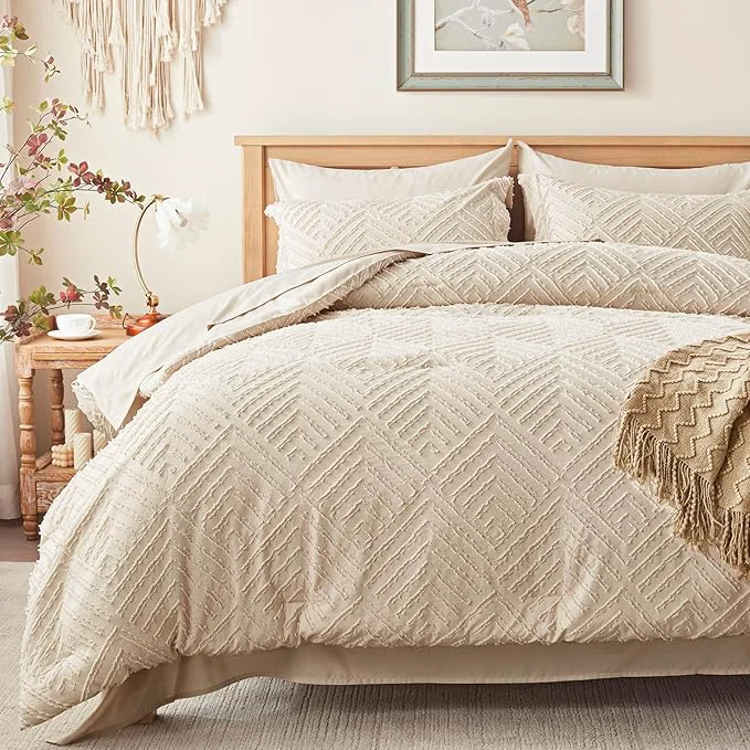 Solid Zzlpp Queen Comforter Set 7 Pieces Tufted Boho Bedding Set Official