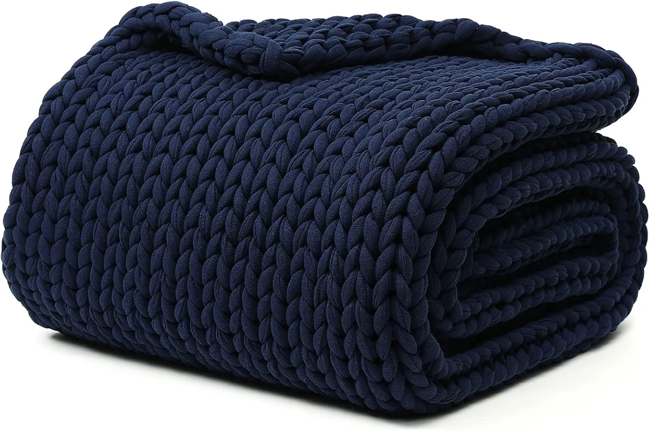 Fast YnM Cotton Weighted Blanket Handmade Chunky Knitted Throw No fillers Solid