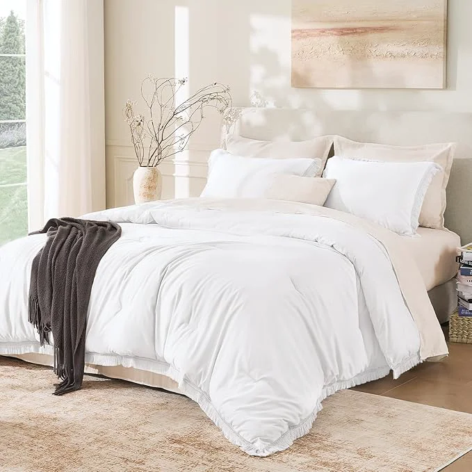 Green Andency White Comforter Set Twin Size 2 Pieces Boho Lightweight Tassel Bedding Smart