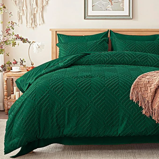 Prestigious Zzlpp Full Comforter Set 7 pieces Emerald Green Tufted Bed in a Bag High-Quality