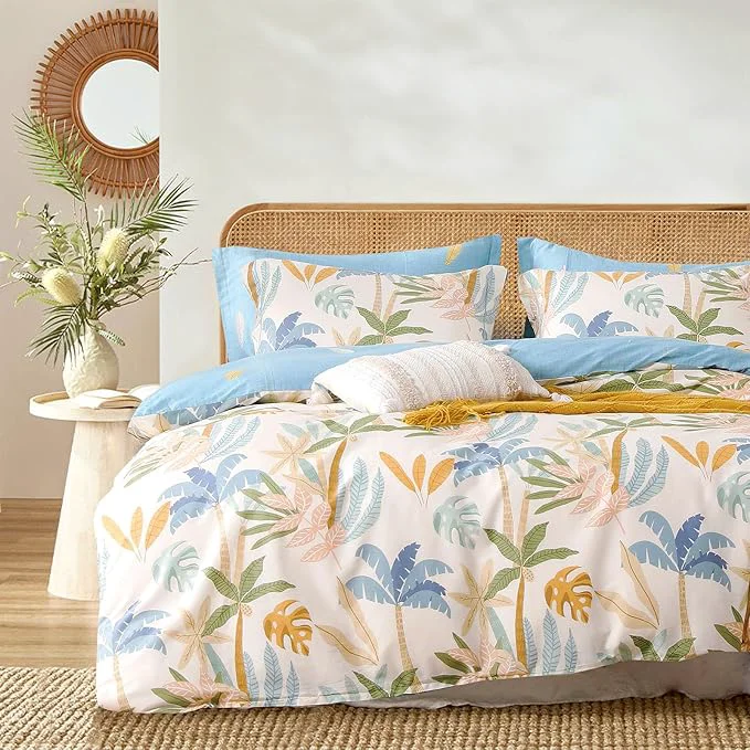Eco-Friendly LEMIROE Tropical Coastal Blue Cotton Comforter King Size 3Pcs Certified