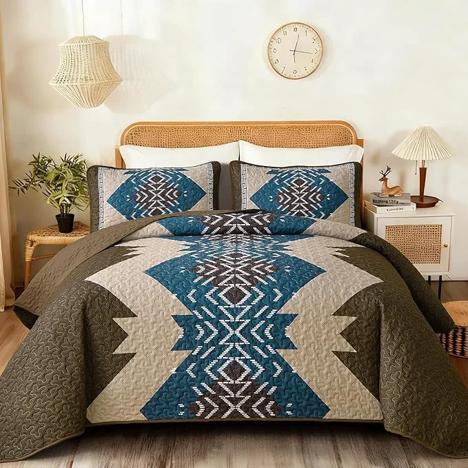 Selected Dintszyayue Brown Boho Quilt Set Queen Aztec Western Quilt Bedspread Set Versatile