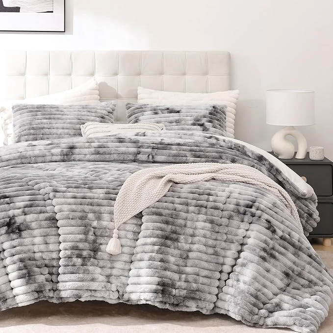 Convenient Smoofy Fluffy King Size Comforter Set 3 Pieces Contemporary