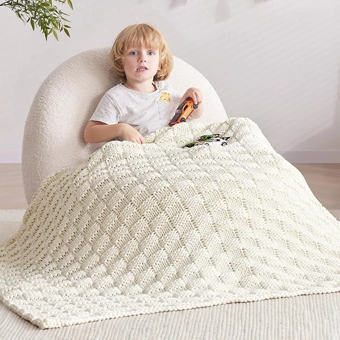 Powerful Knitted Weighted Blanket Kids No Beads Heavy Blanket 36 x 48” 5lbs Enhanced