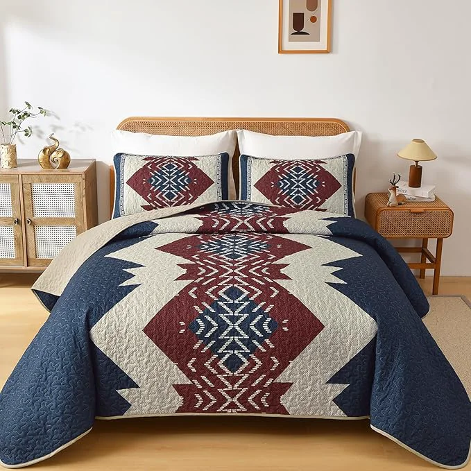 Certified Dintszyayue Queen Quilt Set 3 Piece Boho Aztec Texture Bedspread Coverlet Set Green