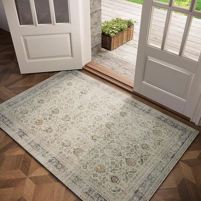 Reliable Washable 3×5 Entryway Rug Boho Non-Slip Vintage Distress Small Rugs Powerful