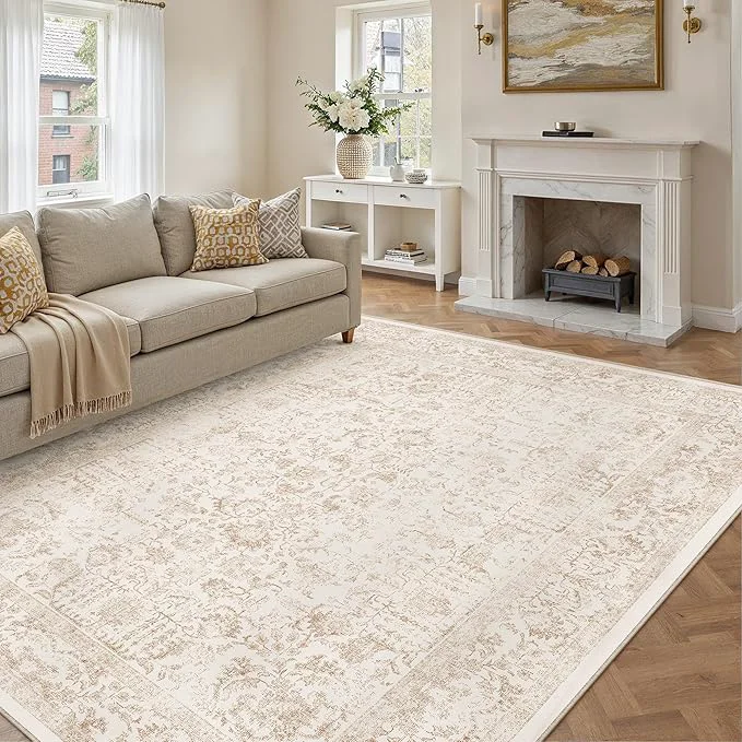 User-Friendly Beige Area Rug 6×9 Machine Washable Vintage Living Room Distressed Non Slip Authentic