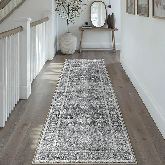 Casual Blue 2×8 Runner Rug Hallway Non Slip Kitchen Vintage Distressed Long Carpet Detailed