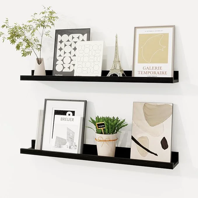 Safe Picture Ledge Shelf Floating Shelves Set of 2 24 Inches Solid Wood Nursery Premium