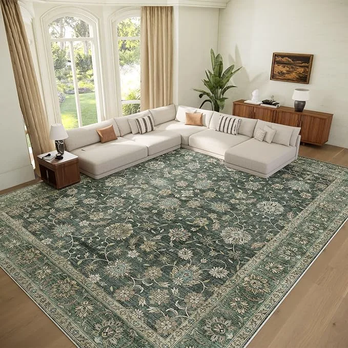 Clean Washable 9×12 Area Rugs for Living Room Boho Non-Slip Vintage Distress Lager Fine Crafted