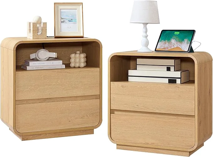 Specialty Modern Nightstand Set of 2 23.2 Large Wood Bedside Table User-Friendly