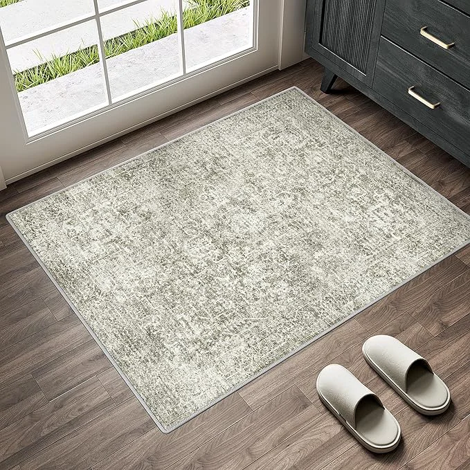 Dependable 2×3 Entryway Area Rug Vintage Neutral Washable Small Carpet Indoor Non Slip Advanced
