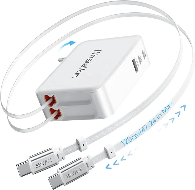 Lightweight 65W for MacBook Pro Charger 5-in-1 Retractable Wall Charger Plug for iPhone 17 Original