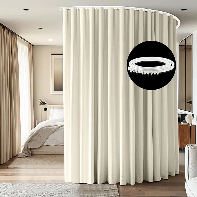 Long-Lasting Room Divider Ceiling Mounted Curtains Track Sets Extra Wide Blackout Curtain Organic