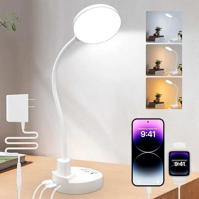 Official 15W LED Desk Lamp with USB Charging Ports – Dimmable Table Lamp with 3 Color User-Friendly
