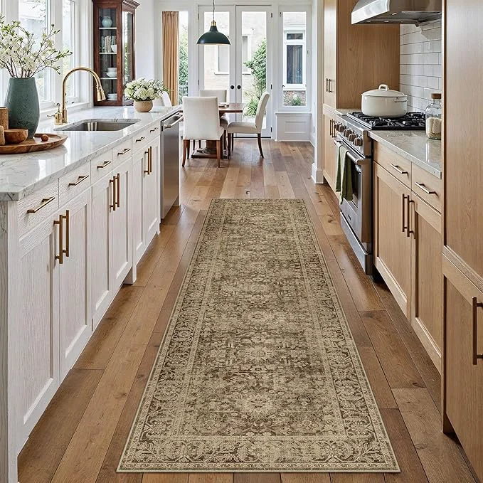 Long-Lasting Brown 2×8 Runner Rug Hallway Non Slip Kitchen Vintage Distressed Long Carpet Original Design