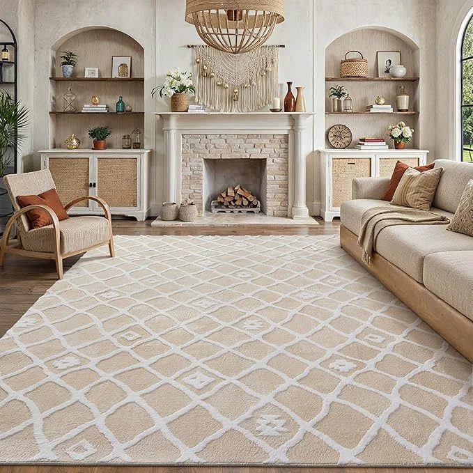 Pure Ivory 8×10 Area Rug Moroccan Shag Living Room Washable Carpet Soft Non Shedding Unique