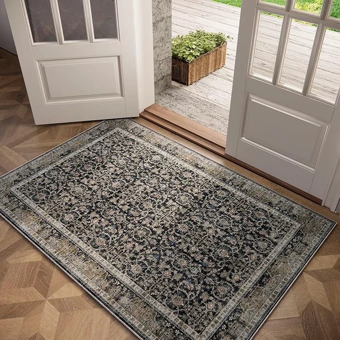 Comfortable Washable 2×3 Entryway Rug Boho Non-Slip Door Mat Vintage Distress Small Rugs Convenient